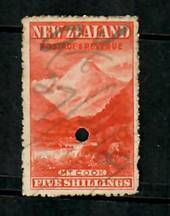 NEW ZEALAND 1898 Pictorial 5/- Mt Cook Vermilion. Fiscally used. - 75209 - Fiscal
