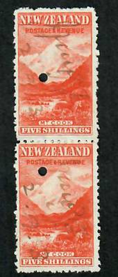 NEW ZEALAND 1898 Pictorial 5/- Red on Cowan paper. Watermark Sideways Inverted. Fiscally used pair. - 75248 - Fiscal