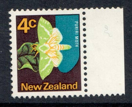 NEW ZEALAND 1970 Pictorial 4c Puriri Moth with the Deep Green colour (the wing veins) missing. Not priced by CP in mint. - 75251
