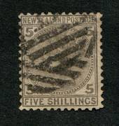 NEW ZEALAND 1874 Victoria 1st First Sideface 5/- Grey. Heavy but tidy postmark. - 75271 - Used