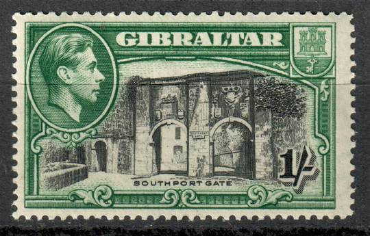 GIBRALTAR 1938 Geo 6th Definitive 1/- Black and Green. Perf 14. Very lightly hinged. Hardly discernable. - 7538 - LHM