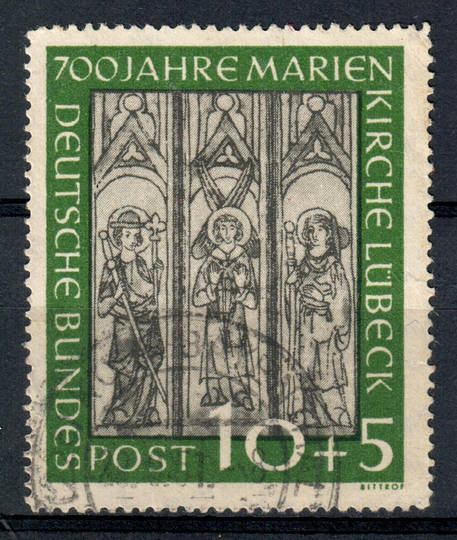 WEST GERMANY 1951 700th Anniversary of St Mary's Church Lubeck 10pf + 5pf Black and Green. - 75401 - FU