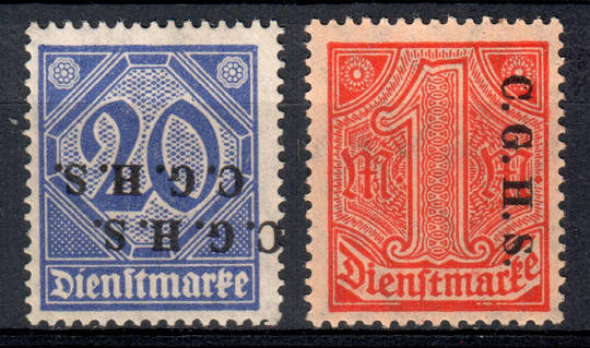 UPPER SILESIA 1920 Officials. Two values , one with inverted double overprint and the other with sideways overprint. See note in