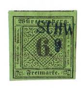 WURTTEMBERG 1851 Definitive 6kr Black on blue-green. Four huge margins. - 75504 - FU