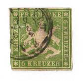 WURTTEMBERG 1859 Definitive 6kr Green. Without silk threads. Repaired but presentable. - 75505 - Used