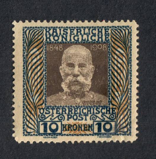 AUSTRIA 1908 Definitive 10k Deep Brown Blue and Ochre. A small fault to the gum. - 75556 - Mint
