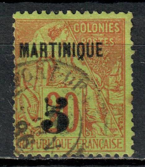 MARTINIQUE 1886 Surcharge on French Colonies 5c on 20c Red on green. Superb copy. - 75857 - VFU