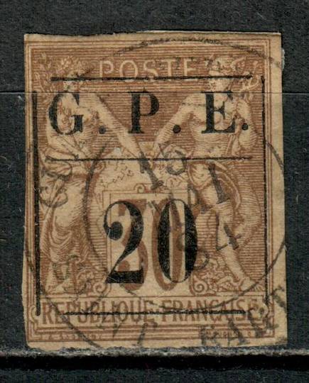 GUADELOUPE 1884 Definitive Surcharge on Type H of French Colonies (General Issues) 20c Dull Brown. Four margins. - 75877 - FU