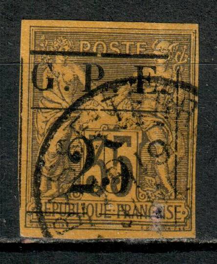 GUADELOUPE 1884 Definitive Surcharge on Type H of French Colonies (General Issues) 25c Black on orange. Four margins. The slug f