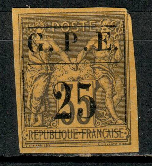 GUADELOUPE 1884 Definitive Surcharge on Type H of French Colonies (General Issues) 25c Black on orange. Four margins except that
