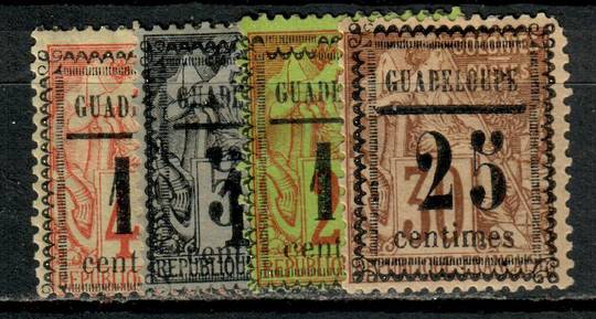 GUADELOUPE 1889 Definitive Surcharges on Type J of French Colonies (General Issues). Set of 4. The 25c has a short corner. It is