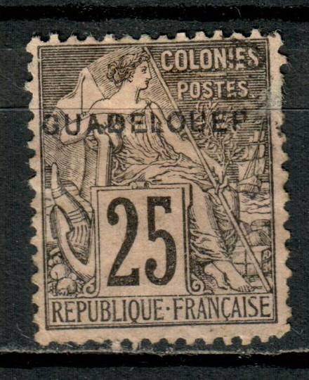 GUADELOUPE 1891 Definitive Surcharge on Type J of French Colonies (General Issues) 25c Black on rose. Error GUADELOUEP. - 75885