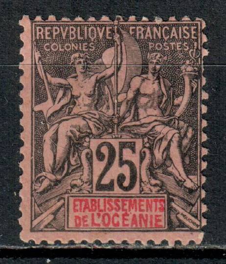 FRENCH OCEANIC SETTLEMENTS 1892 Definitive "Tablet" type 25c Black on rose. - 75904 - MNG