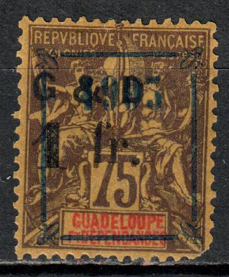 GUADELOUPE 1904 Definitive Surcharge 1fr on 75c Brown on yellow further overprinted 1903 in black. Not listed. Blunt corner. Uni