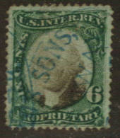 USA 1871 Proprietary 6c Green and Black on green paper. - 76105 - Used