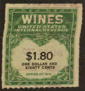 USA 1941 Internal Revenue Wines $1.80 Green and Black. - 76108 - Fiscal