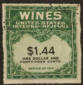 USA 1941 Internal Revenue Wines $1.44 Green and Black. Perfin. - 76113 - Fiscal