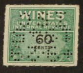 USA 1941 Internal Revenue Wines 60c Green and Black. Perfin. - 76115 - Fiscal