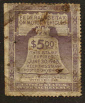 USA 1944 Federal Use Tax on Motor Vehicles $5.00 Purple. - 76124 - Fiscal