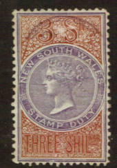 NEW SOUTH WALES 1868 Stamp Duty 3/- Brown and Lilac. Watermark NSW Sideways Inverted. Not listed. - 76135 - Fiscal