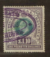 NATAL 1902 Edward 7th Revenue £1/10/- Violet and Green. - 76156 - Fiscal