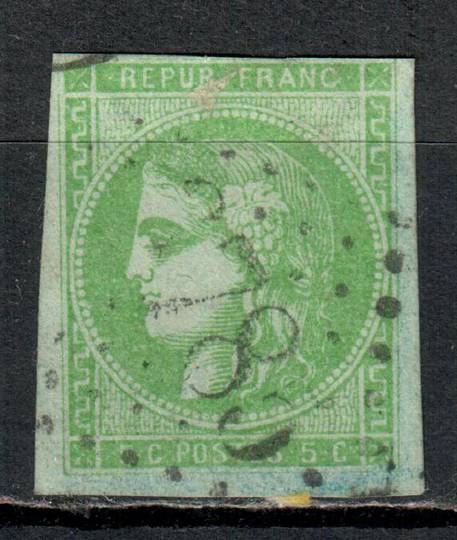 FRANCE 1870 Definitive 5c Green. Litho at Bordeaux, which was the seat of French Government during the Seige of Paris. 4 large m
