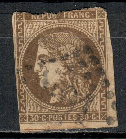 FRANCE 1870 Definitive 30c Deep Brown.  Litho at Bordeaux, which was the seat of French Government during the Seige of Paris. Th