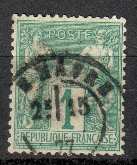 FRANCE 1876 Definitive 1c Green. Type 1. Letter 'N' under the 'B'. From the collection of A L Jenkin. - 76217 - Used