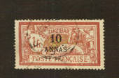 FRENCH Post Offices in ZANZIBAR 1902 Definitive 10 annas on 1 franc Lake and Yellow-Green. - 76414 - VFU