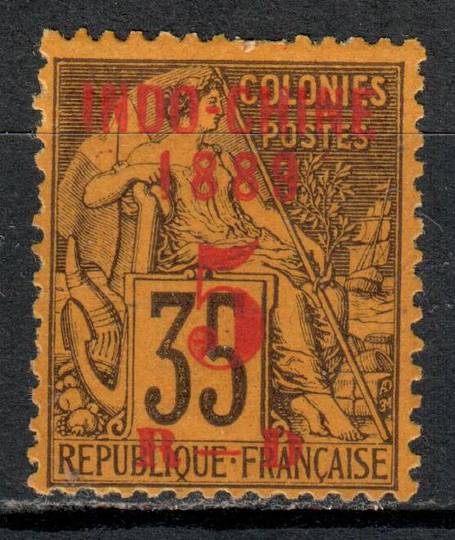 INDO-CHINA 1889 Definitive 5 on (French Colonies) 35c Black on Orange. Surcharge in red.