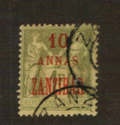 FRENCH Post Offices in ZANZIBAR 1896 Definitive 10 annas on 1 franc Olive-Green. - 76425 - VFU