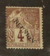 REUNION 1891 Definitive Surcharge 4c Purple-Brown on grey. Nice mint copy. Overprint somewhat defective. - 76455 - Mint