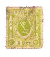 BREMEN 1866 Definitive 5sgr Yellow-Green. Appears to be mint but marked by a stain at the top caused (I think) in a repair job.