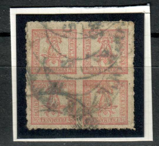 MECKLENBURG-SCHWERIN 1864 Definitive ¼ Red. Block of 4. Roulette. From the collection of H Pies-Lintz. - 76996 - Used