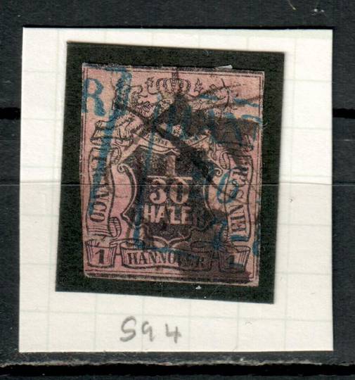 HANOVER 1851 Definitive 1/30 th Black on Crimson. Heavy postmark. From the collection of H Pies-Lintz. - 77462 - Used