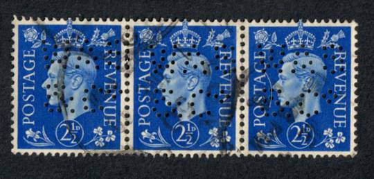 GREAT BRITAIN Geo 6th 2½d Blue. Strip of 3. Perfin WAS & Co. - 77506 - Used