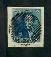 BELGIUM 1849 Definitive 20c Deep Blue. Full margins. On piece. - 77881 - VFU