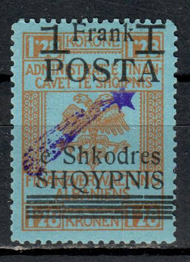 ALBANIA 1919 Overprint Comet with straight tail 1fr on 28k Brown on blue. - 78816 - Mint