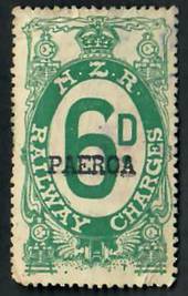 NEW ZEALAND 1925 Railways Charges 6d Green. PAEROA overprint. Perf 14½x14. No Watermark. Scarcity rating 5/10. Only £62 worth of