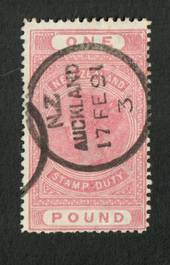 NEW ZEALAND 1882 Victoria 1st Long Type Fiscal £1 Rose-Pink . Postally used. Nice Auckland cds. - 79084 - FU