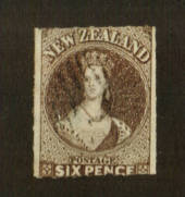 NEW ZEALAND 1855 Full Face Queen 6d Brown. Roulette 7 at Auckland. A superb copy with the roulettes all round except that it has