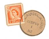 NEW ZEALAND Postmark Hamilton CLAUDLANDS 22/9/59 Relief cancel on piece. - 79098 - Postmark