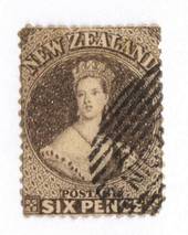 NEW ZEALAND 1862 Full Face Queen 6d Black-Brown. Perf 13 at Dunedin . Part Dunedin and bars cancel off face. - 79101 - FU