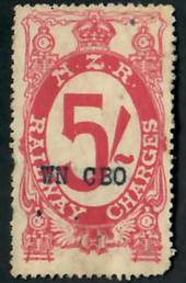 NEW ZEALAND 1925 Railway Charges 5/- Crimson. Perf 15x14. Overprint WNCBO. (Wellington Central Booking Office). - 79145 - Mint