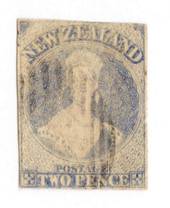 NEW ZEALAND 1862 Full Face Queen 2d Ultramarine. Pelure paper. Imperf. Three excellent margins and much of the fourth. Light bar