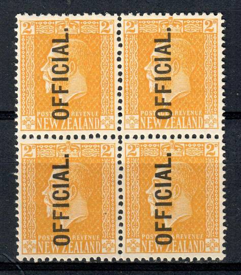 NEW ZEALAND 1915 Geo 5th Official  2d Yellow. Surface print. Block of 4. - 79210 - UHM