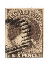 NEW ZEALAND 1862 Full Face Queen 6d Black-Brown Imperf.Watermark Large Star. Three margins. Bars cancel. - 79222 - Used