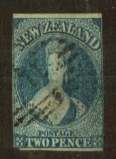 NEW ZEALAND 1863 Full Face Queen 2d Dull Deep Blue. Thick soft white paper. No Watermark  Imperf. Nice looking copy. Cut square