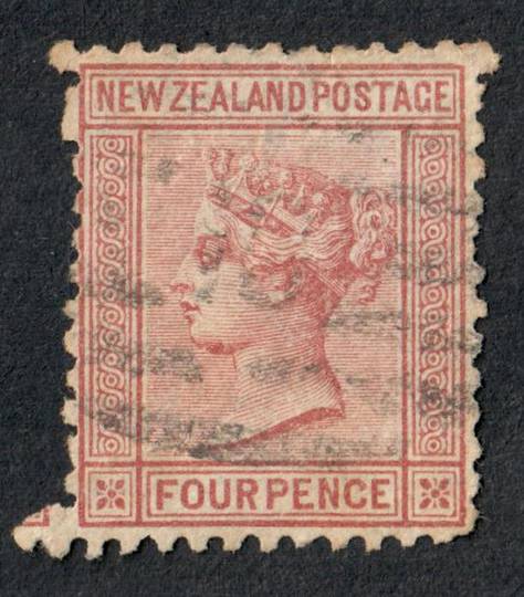 NEW ZEALAND 1874 Victoria 1st First Sideface 4d Indian Red. Perf 10x12½. The pers are not perfect. - 79532 - Used