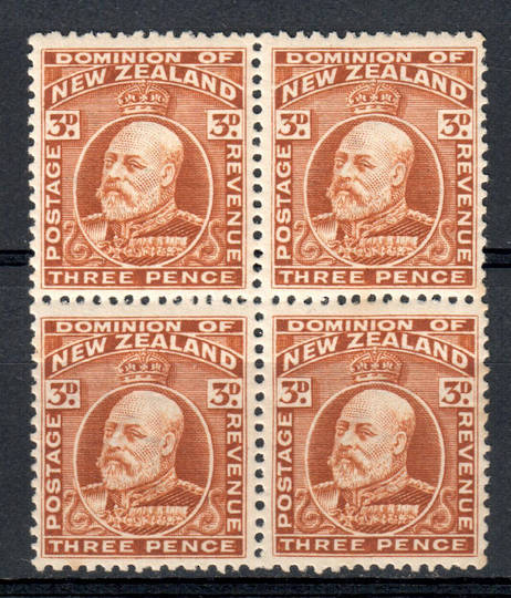 NEW ZEALAND 1909 Edward 7th 3d Chestnut. Block of 4. 3 UHM and 1 LHM - 79554 - UHM